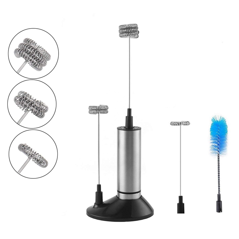 Handheld Milk Frother, Battery Operated Whisk,Electric Foam Maker with Stainless Steel Whisk Include 3x Milk Whisk Head, a Stora