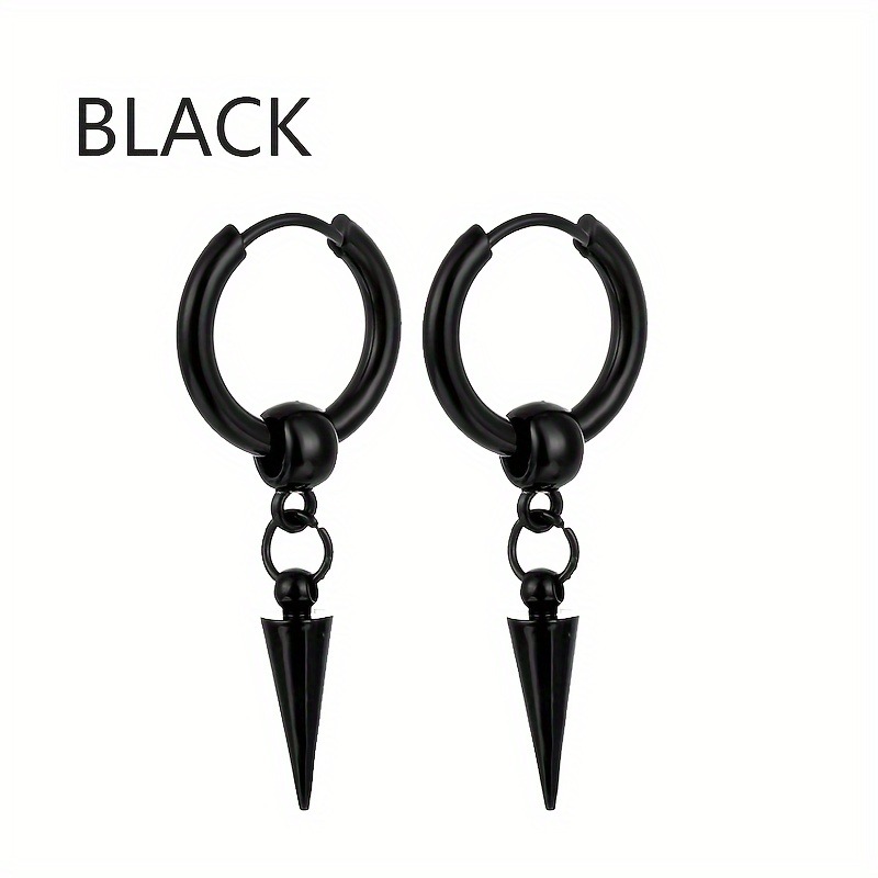 1 par de pendientes colgantes de cono de acero inoxidable a la para hombre, pendientes colgantes de estilo Retro Punk Hip-hop para hombre