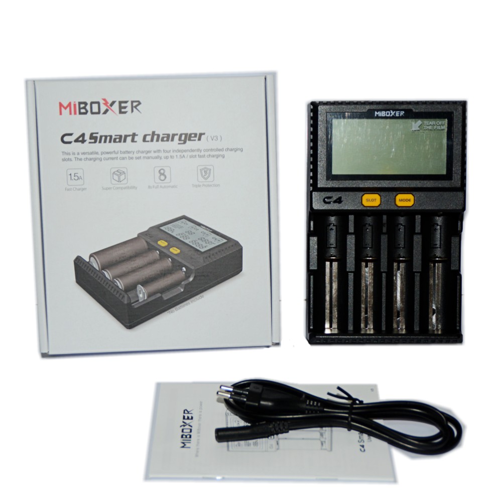 Originele Miboxer C4 Lcd Batterij Lader Voor Li-Ion/Imr/Inr/Icr/LiFePO4 18650 14500 26650 Aaa 3.7 1.2V 1.5V Batterijen Pk VC4: black / UK