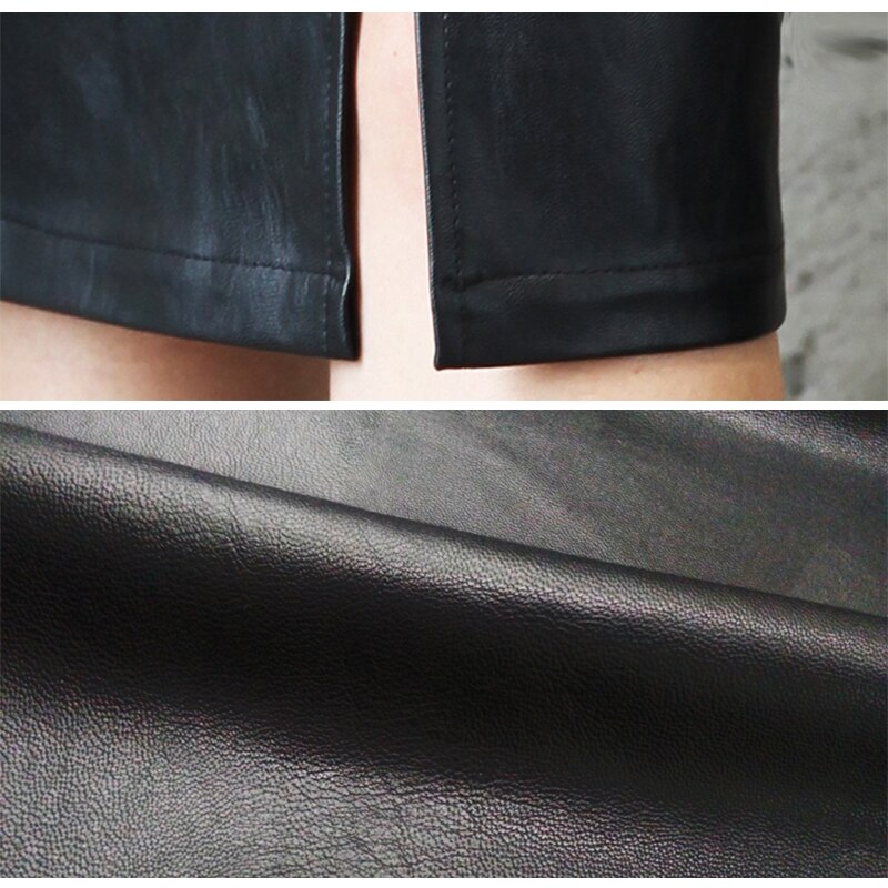Black Leather Skirt Women Autumn Midi PU Pencil Skirt Office Sexy Package Hip Front Or Back Slit Plus Size Skirts 5XL