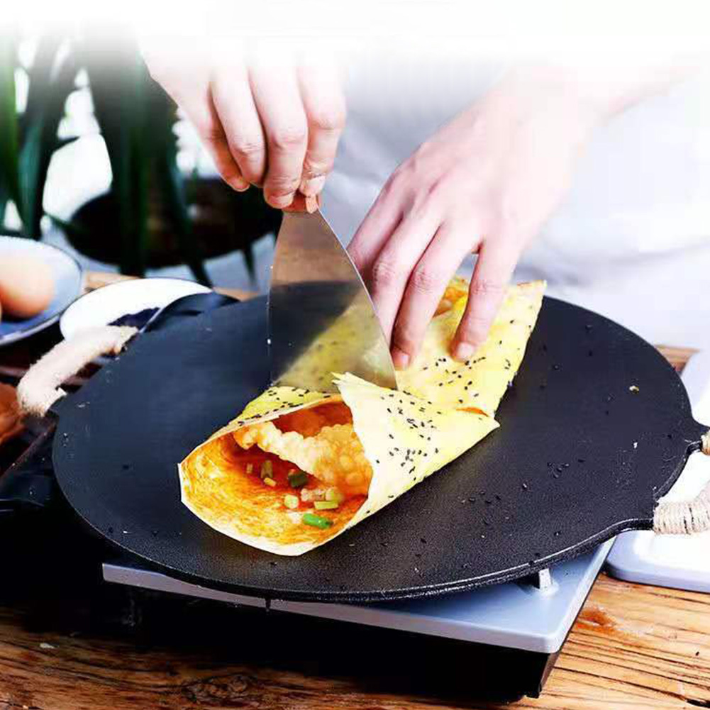 Pannkakspanna pannkaksjärn non-stick pannkaksstekpanna rund pannkaksbakpanna med handtag grillpanna för grillpicknick
