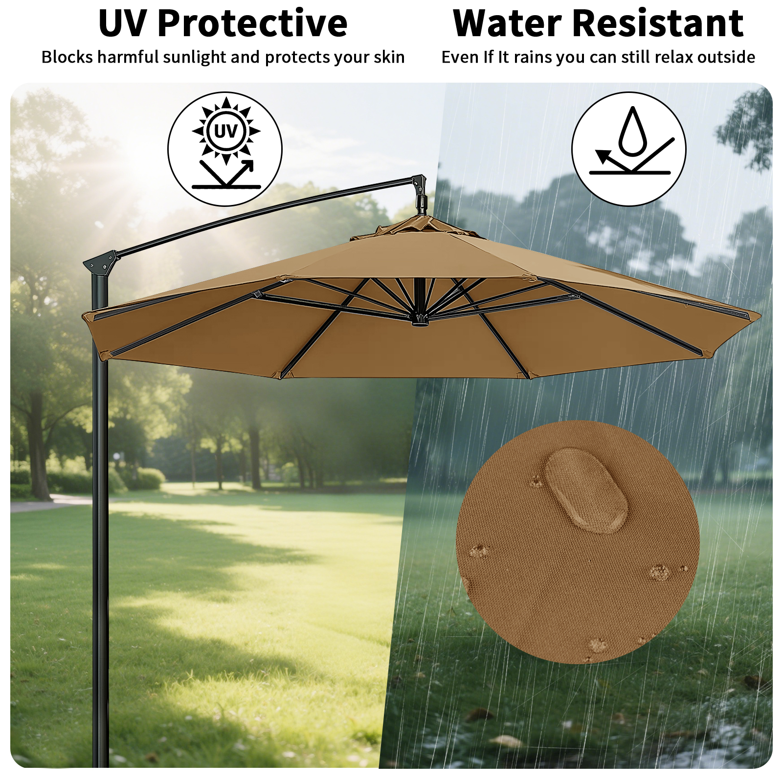 Replaceable Parasol Top Cloth Garden Outdoor Patio Canopy Umbrella Cover Sunshade Garden Canopy UV Protection 2m/2.5m/2.7m/3m