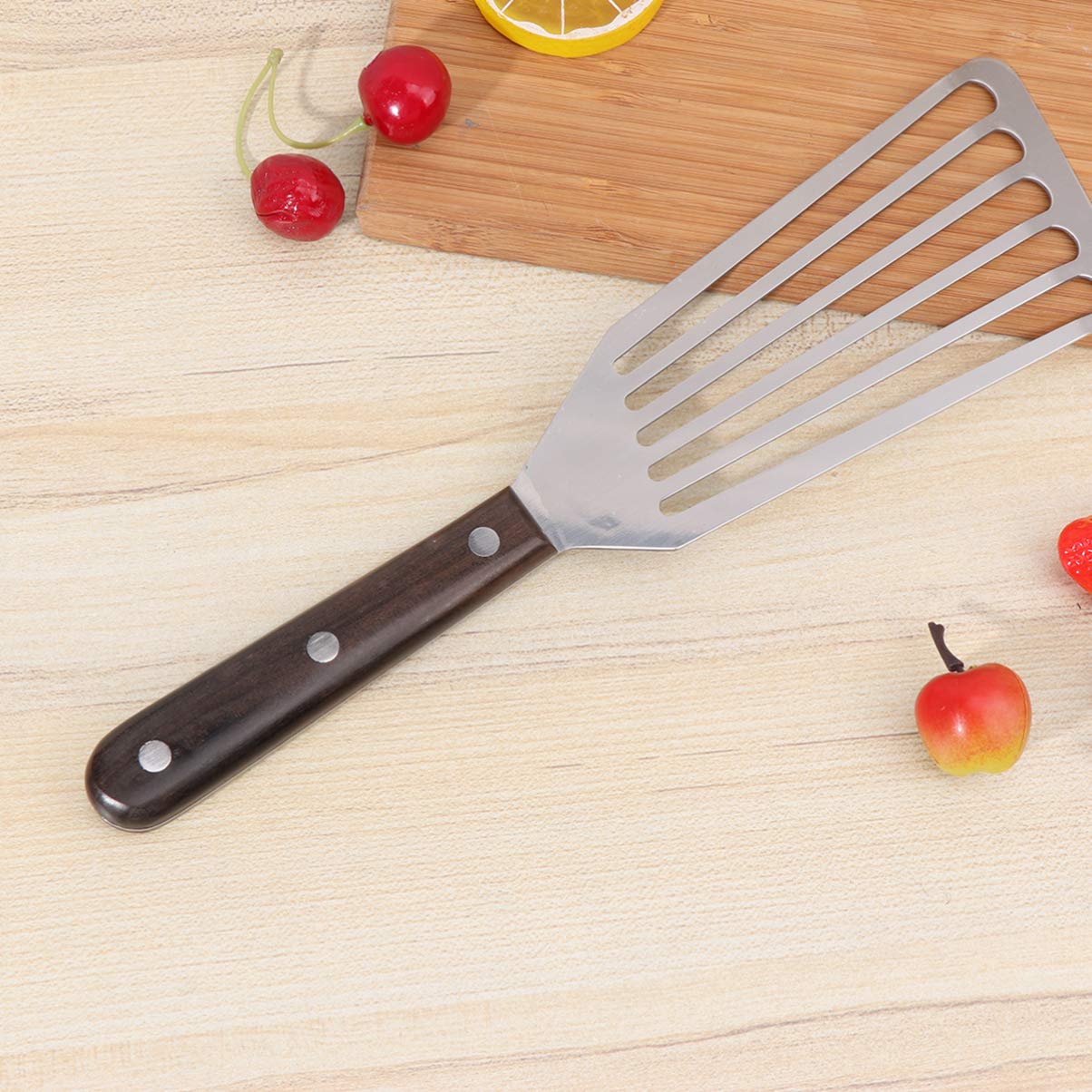 Espátula ranurada para pescado, espátula para pescado, cocina, freír, mango de madera de acero inoxidable para carne, herramienta de barbacoa, espátula multiusos para carne, 2 uds.