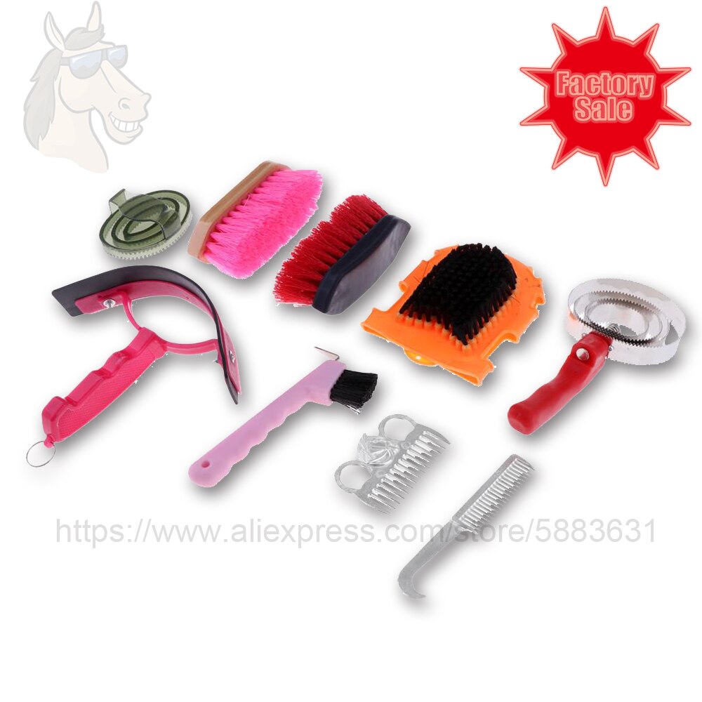 77 9006 Grooming Kit Backpack 9 Pieces Cleaning Kits Supplied in Clear PVC Bag 22x8x27.5cm Brushes Combs Sweat Scraper Hoof Pick