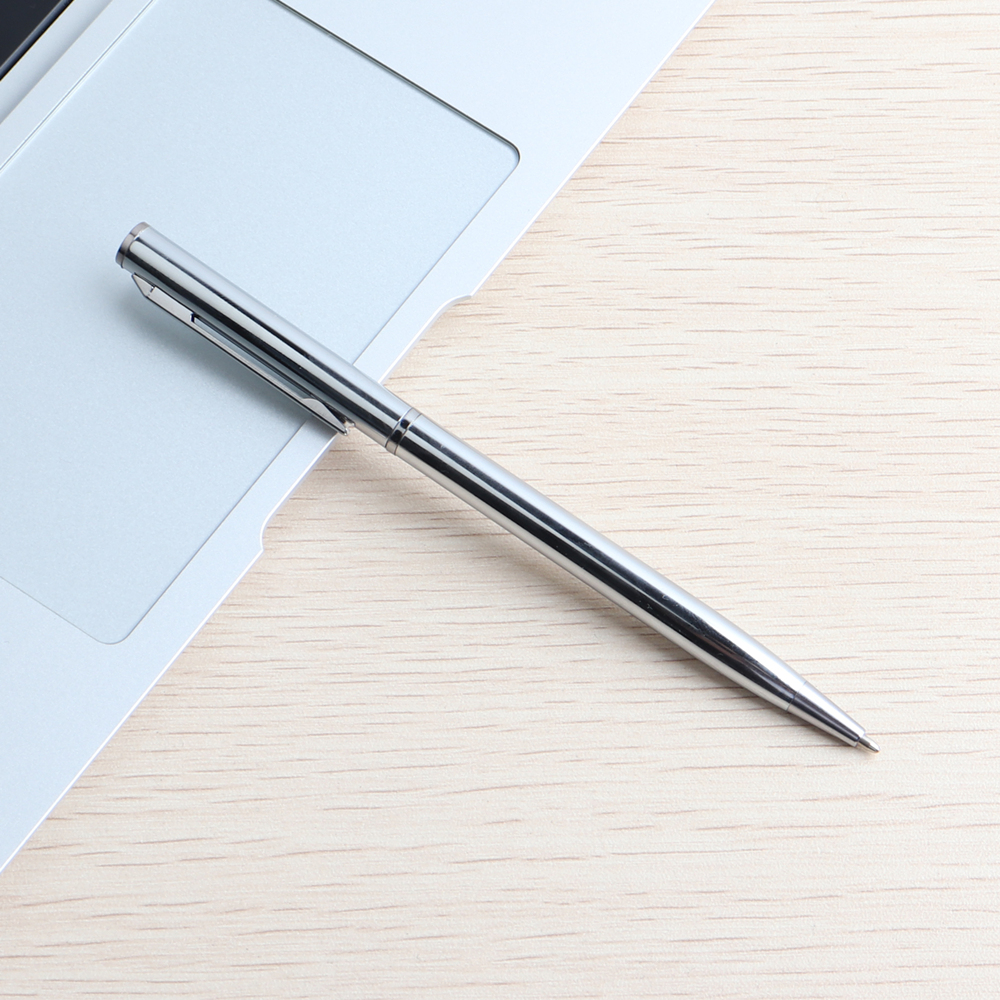 5Pcs/Set Rose Gold Ballpoint Pen Stainless Steel Rod Rotating Metal Ball-point Pens For School Office Stationery Supplies Pens: WHITE / Blue