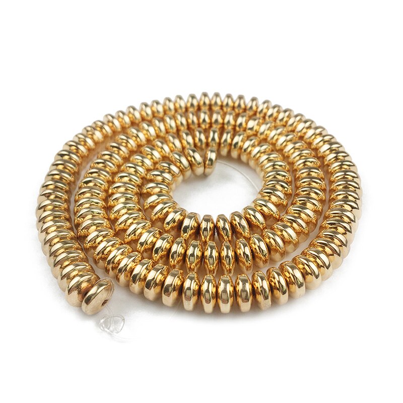 Owalne poszycie hematyt koraliki Silvers różowe złoto płaskie okrągły element dystansowy luźny koralik 4 6 8mm bransoletka wisiorek do tworzenia biżuterii DIY: 14K Gold Color / 4mm 180Pcs 1Strand