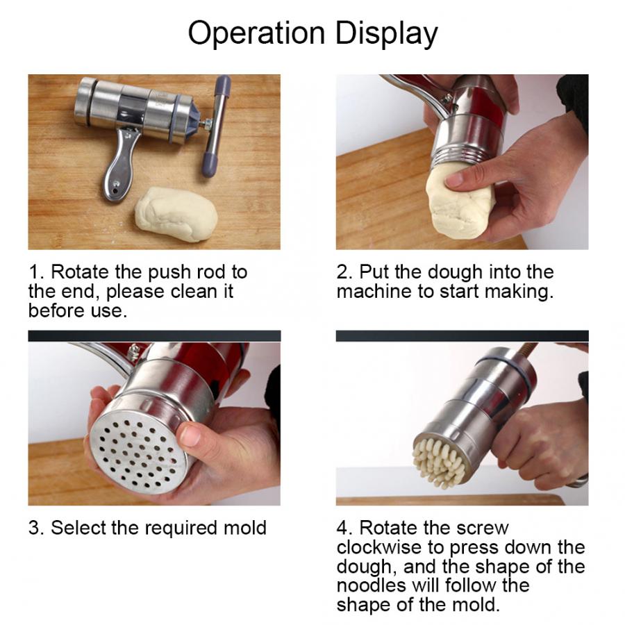 Stainless Steel Household Manual Noodles Maker DIY Noodle Pressing Making Machine with 2 Molds DIY Noodle Maker