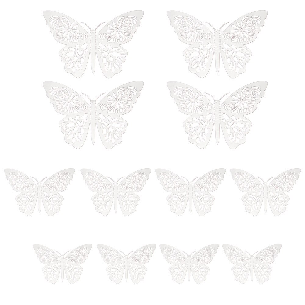 Autocollant mural papillon 3D ajouré, 12 pièces/ensemble, décoration pour mariage, décor de salle pour la maison, pour fenêtre, or argent, Stickers muraux: silver	Type 1