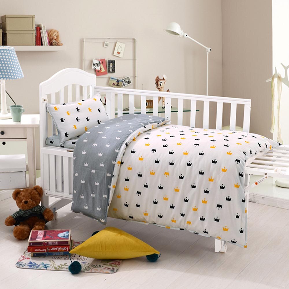 3 stk sæt baby sengetøj sæt bomuld tegneserie stjerne mønster krybbe kit inklusive pudebetræk dynebetræk barneseng fladt ark: 3