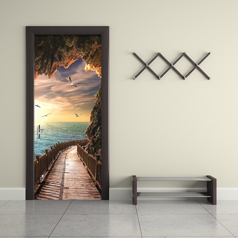 3D Wallpaper Beautiful Seaside Landscape Photo Wall Door Mural Living Room Bedroom DIY Door Sticker PVC Vinyl Wallpaper