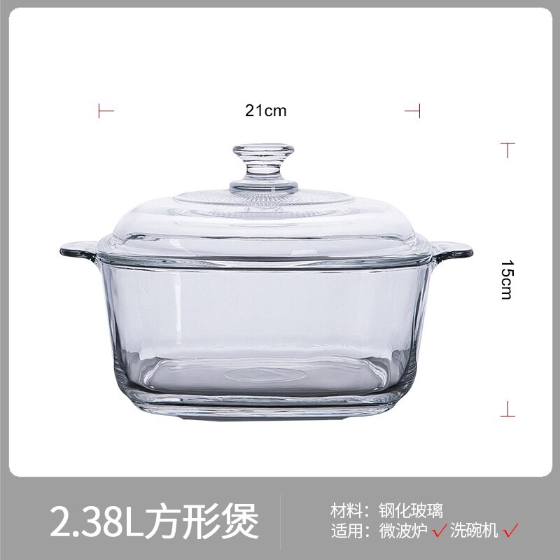 Olla de vidrio templado resistente al calor, olla gruesa con tapa adecuada para cocina, hogar, transparente, frío y: 2385ML-transparent