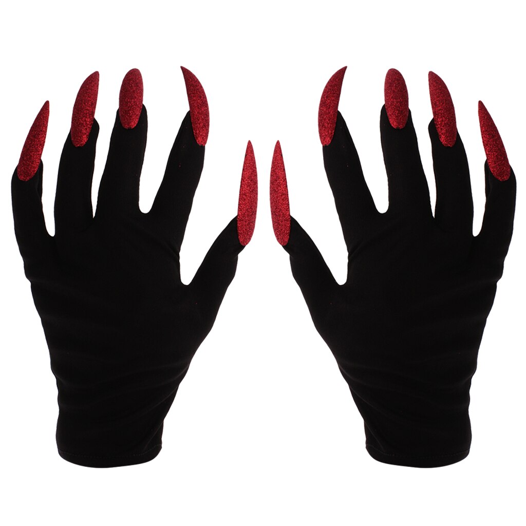 Diable effrayant W/ongles de paillettes rouges gants de fête d'halloween déguisement