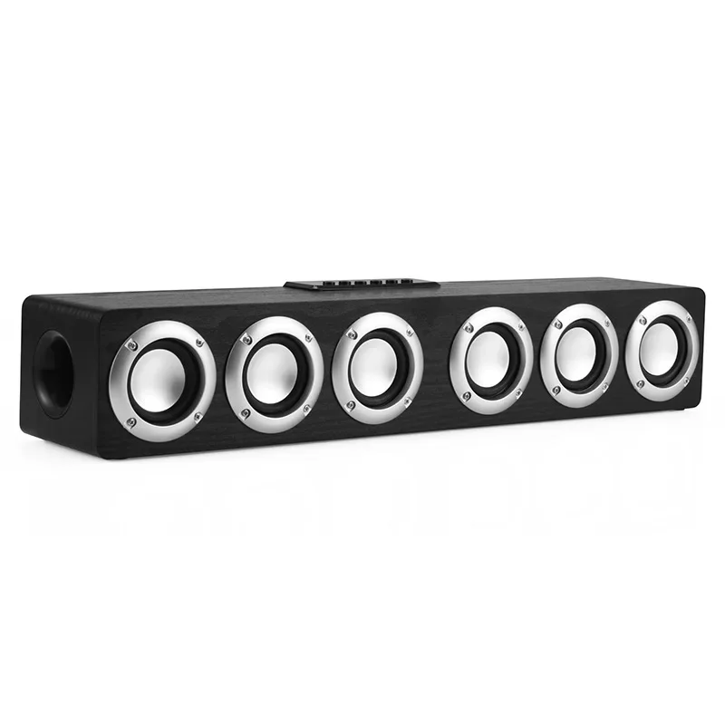 Super kraftfuld bluetooth-højttaler med seks subwoofere i træ, hjemmebiograf med tv-lydboks, soundbar med surround-stereo, tf-disk, u-disk: Sort