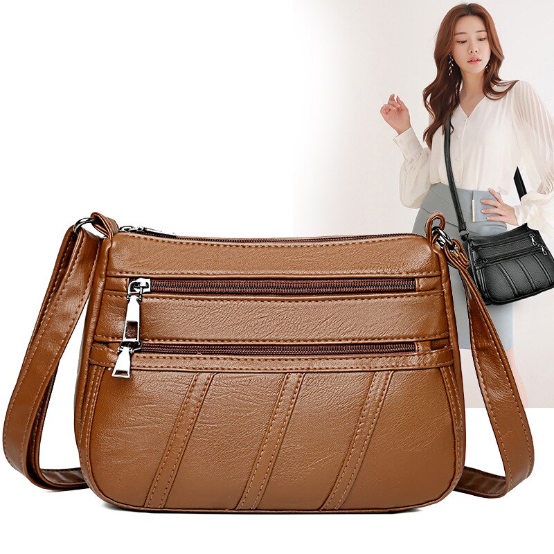 Zachte Lederen Gevoel Vrouwen Schouder Messenger Bag Mode Vrouwen Casual Multi-layer Grote Capaciteit mobiele Telefoon Tas