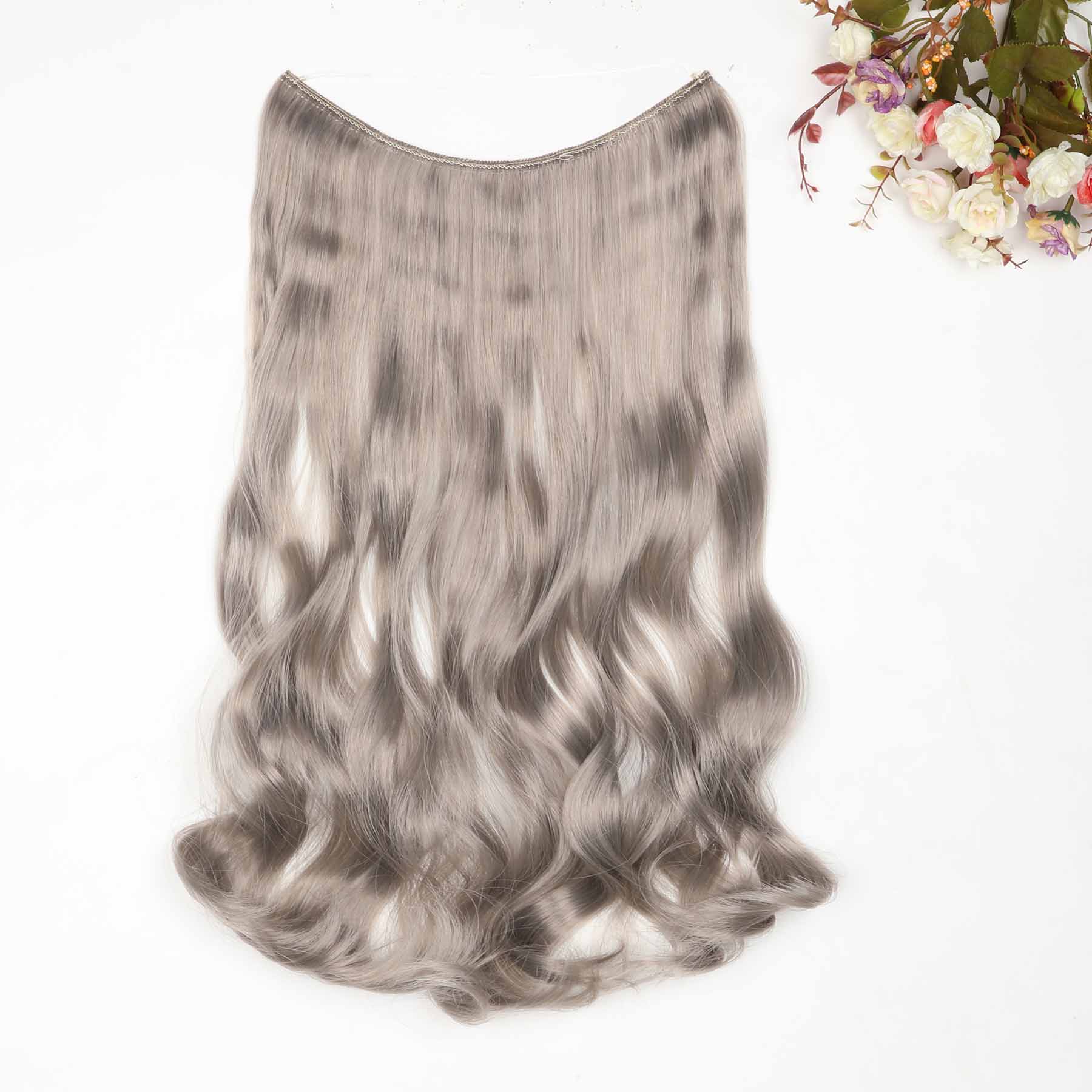 24 pouces vague Halo Extensions de cheveux Invisible Ombre Bayalage synthétique naturel secousse caché Secret fil couronne gris rose: # 144