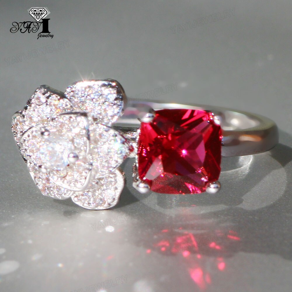 YaYI Schmuck Prinzessin Cut 8 CT Red Zirkon Silber Farbe Engagement Ringe hochzeit Herz Ringe Mädchen Party ring 941