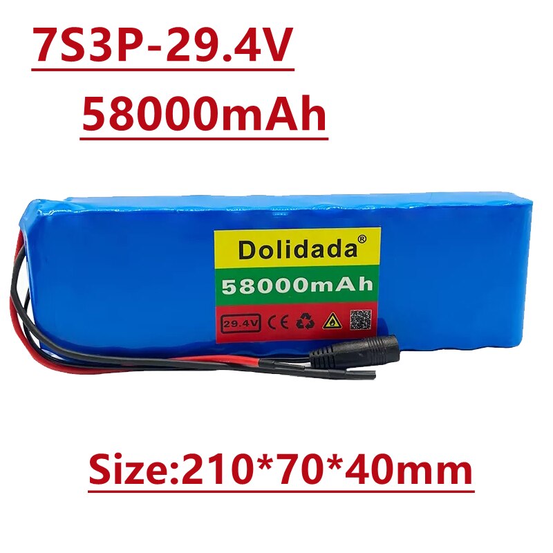 24V 58Ah 7s3p 18650 battery lithium battery 24v 58000mAh electric bicycle moped electric lithium ion Battery pack + Charger: Blue