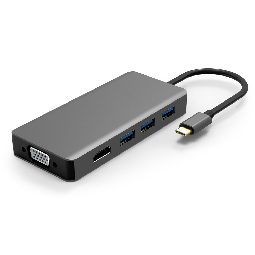 Puerto Thunderbolt 3, USB HUB tipo C a HDMI VGA USB 3,0 + SD TF, convertidor de tarjeta para Apple Mac Samsung S9 Macbook Pro USB C HUB: With hdmi VGA