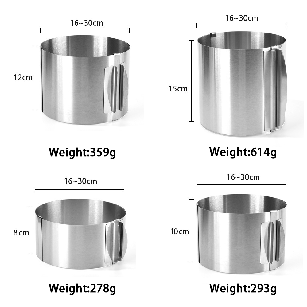 Adjustable Cake Ring for Baking 430 Stainless Steel 6-30cm Telescopic Mousse Ring Rustproof with Scale 3D Cake Baking Molds