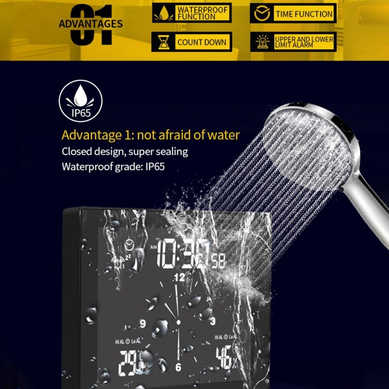Digital & Analog-Digital Clocks Multifunctional Upper And Lower Limit Temperature And Humidity Meter Bathroom Clock Clock