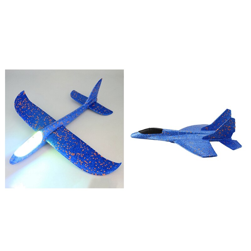 2 Stuks Voor Kinderen Hand Thg Model Vliegtuig: 1 Pcs 48Cm Hand Gooi Verlichting Up Flying Zweefvliegtuig Vliegtuig Glow Blue & 1 Pcs Diy Lu