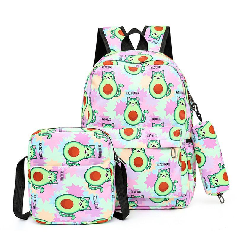 3 Stck einstellen Nette Avocado Frauen Rucksack Kawaii Schule Tasche Für Mädchen Große Kapazität Scoolbag lässig Damen Buch Taschen Oxford mochila: Rosa Grün