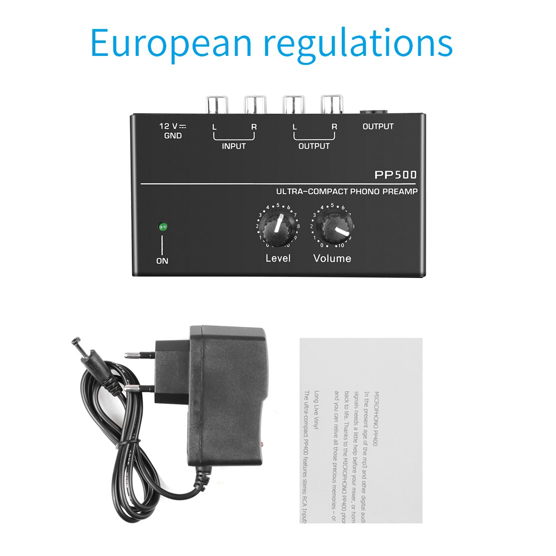 Hot PP500 Phono Preamp Preamplifier with Level Volume Control RCA Input Output 1/4&quot; TRS Output Interfaces for LP Vinyl Turntable: EU Plug