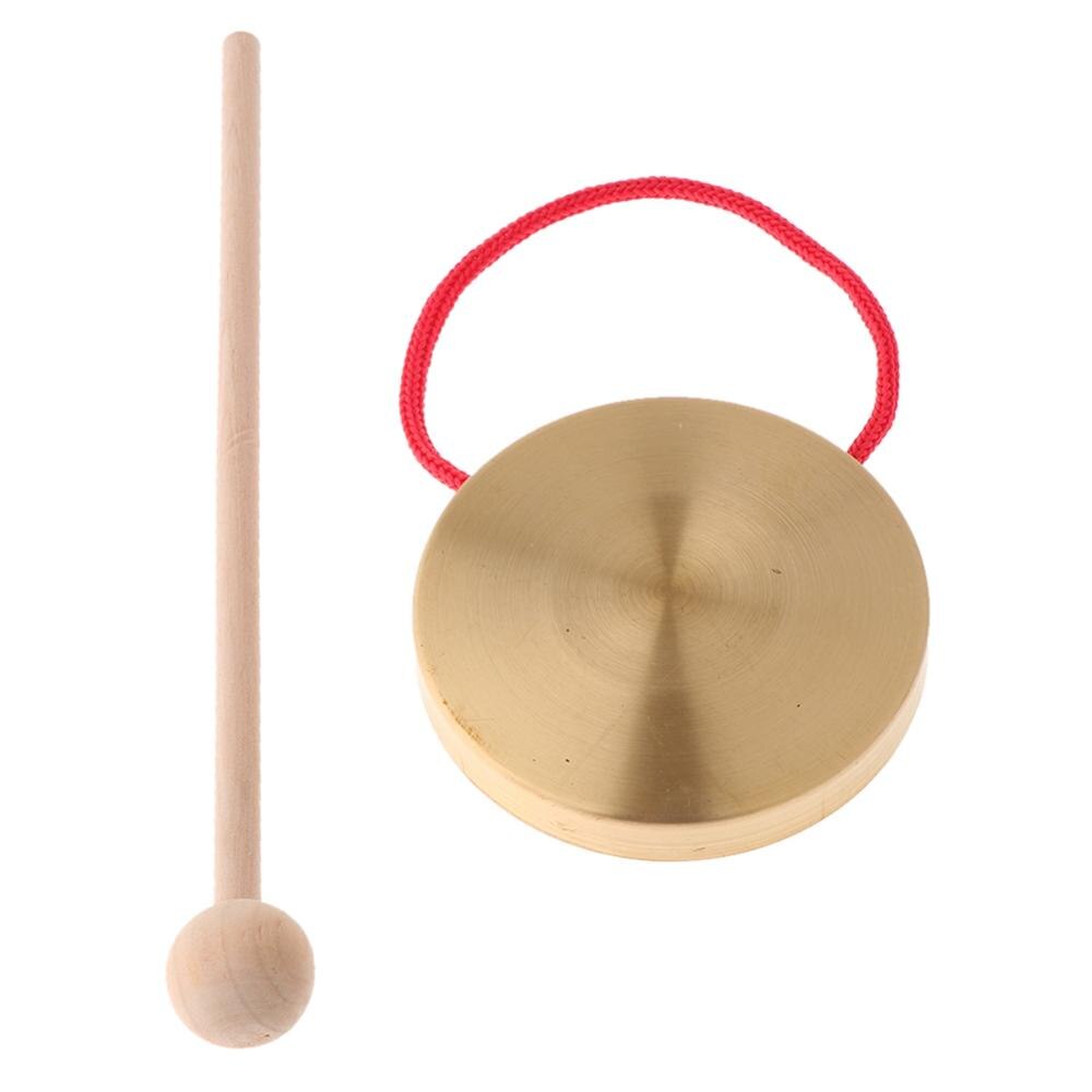 Mini hånd gong bækkener m/ træpind til band rytme percussion børne musik legetøj 10cm / 4 " bronze kobber gong hammer: Default Title
