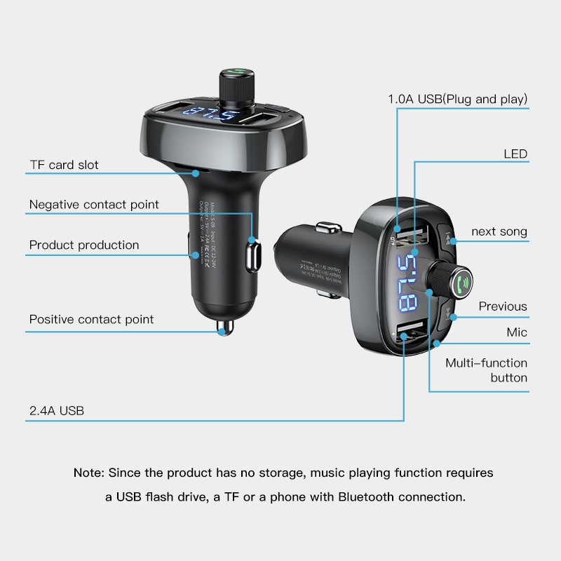 Baseus LCD Display FM Transmitter Car Charger Dual USB Phone Charger Handsfree Bluetooth MP3 Player,born to listen music in car