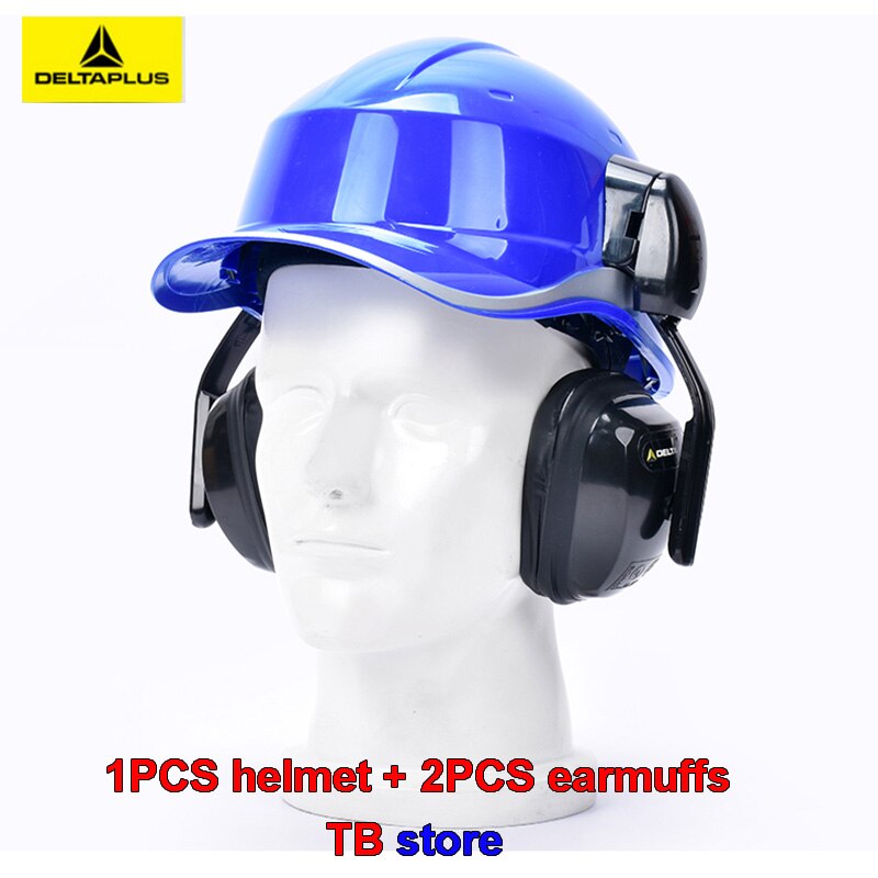 Delta plus hård hat + ørebeskyttere 102018 abs isoleringshjelm 103008 ørekrog ørebeskyttere støjforebyggelse 33db integreret beskyttelse: E
