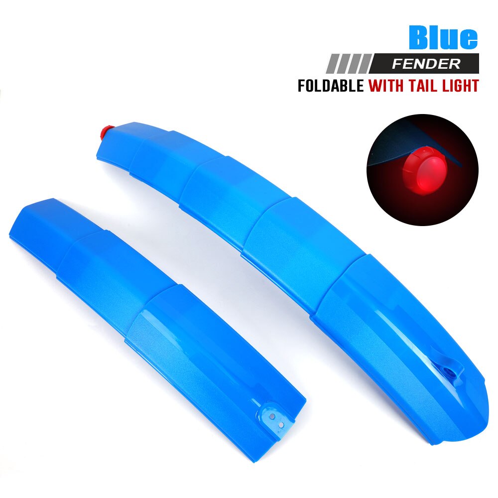 Foldable Bicycle Fender Kit With Taillight Telescopic MTB Road Bike Mudguard Cycling Bicycl Front Rear Fender Mud Water Guard: blue fender 1pair