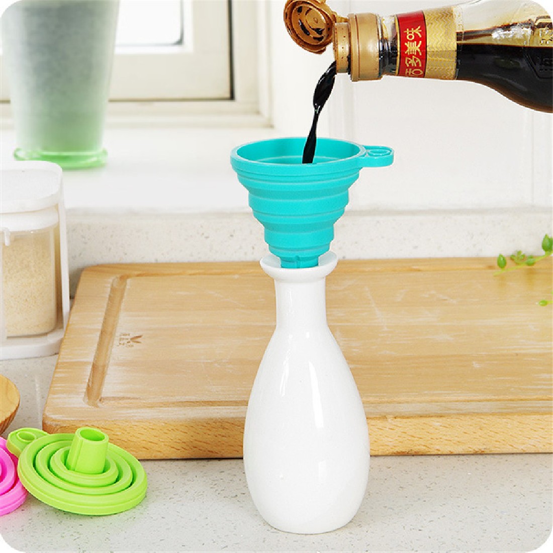 Mini Gel de silicona plegable embudo plegable tolva cocina herramientas de cocina plegable embudo plegable tolva