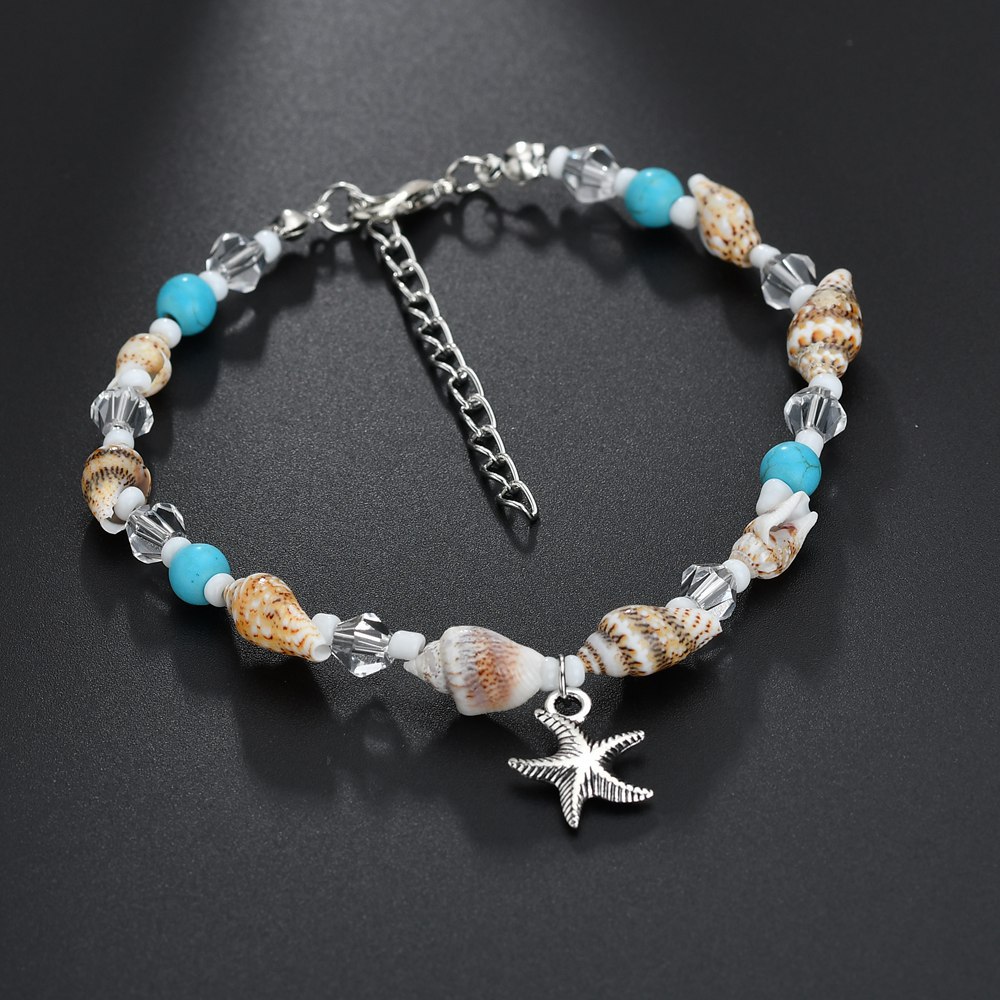 Jahrgang Hülse Perlen Seestern Schildkröte Fußkettchen Für Frauen Handgemachte Perlen Knöchel Armbinde Fuß Schmuck Armbinde cheville femme: s133