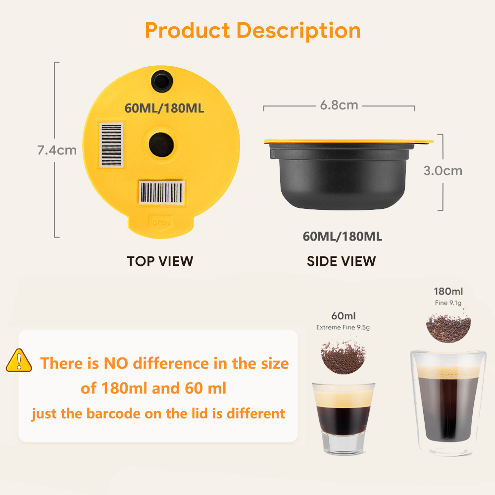 Cápsula de café reutilizable de acero inoxidable/PP para máquina Tassimo Bosch, máquina de café expreso con filtro recargable, 60/180/200/220ML