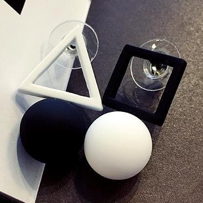 Koreanische Schwarz Weiß Dreieck Quadrat Pentagramm Ohrringe Einfache Ball Ohrringe Für Frauen Schmuck Ohrringe Brincos: Rötlich braun