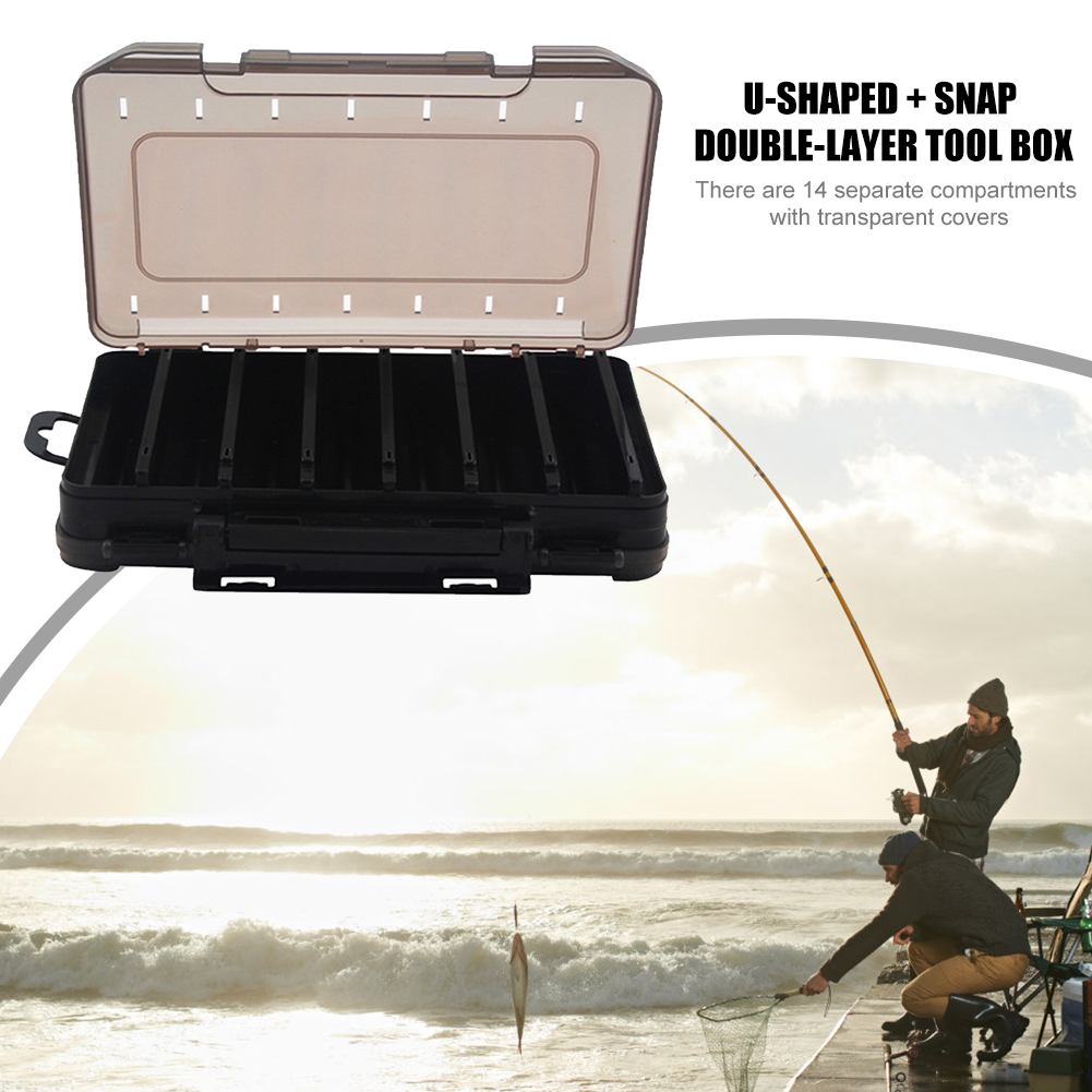 1Pcs 14 Compartments Fishing Lure Boxes Bait Storage Box Fishing Tackle 19cm*12cm*3.6cm Waterproof Double Sided Open Tackle Box
