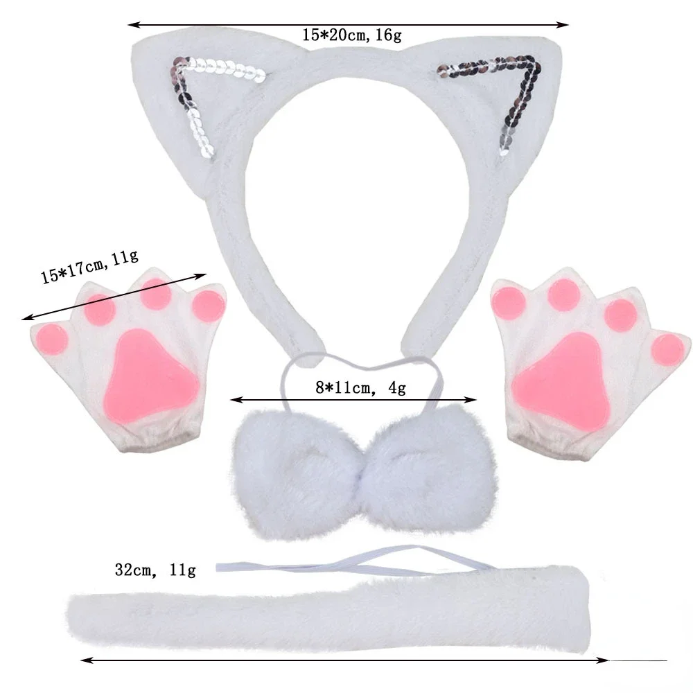 Diadema con orejas de gato con lentejuelas, falda tutú, pajarita, cola, conjunto de disfraz de Cosplay para Festival de Halloween, accesorio de uso diario