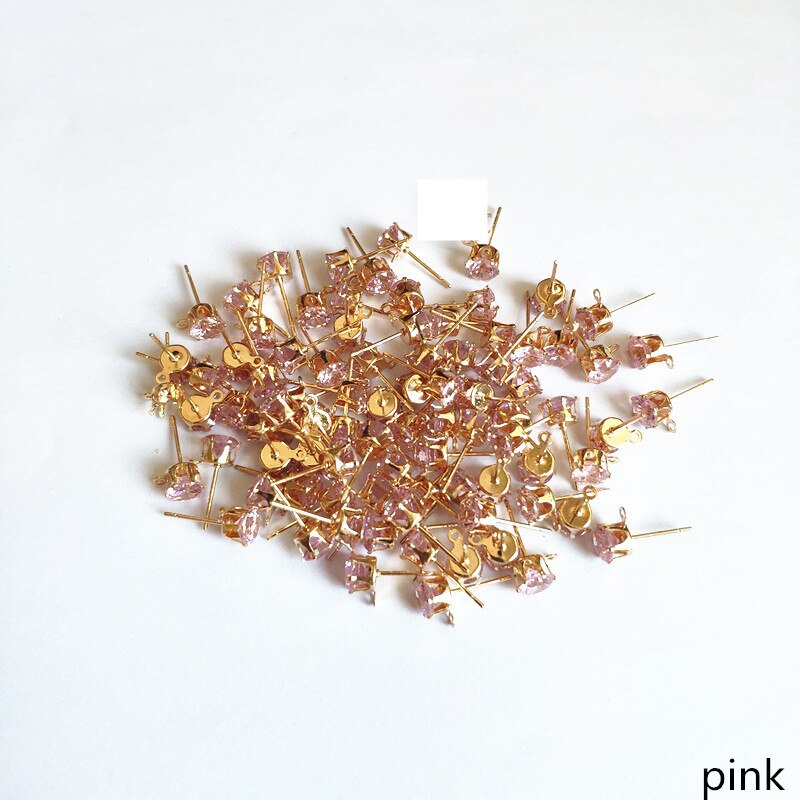 choose color) 200pcs copper with glass rhinest Stud earring/earrings accessories/Earring parts for jewelry making: pink / 7mm