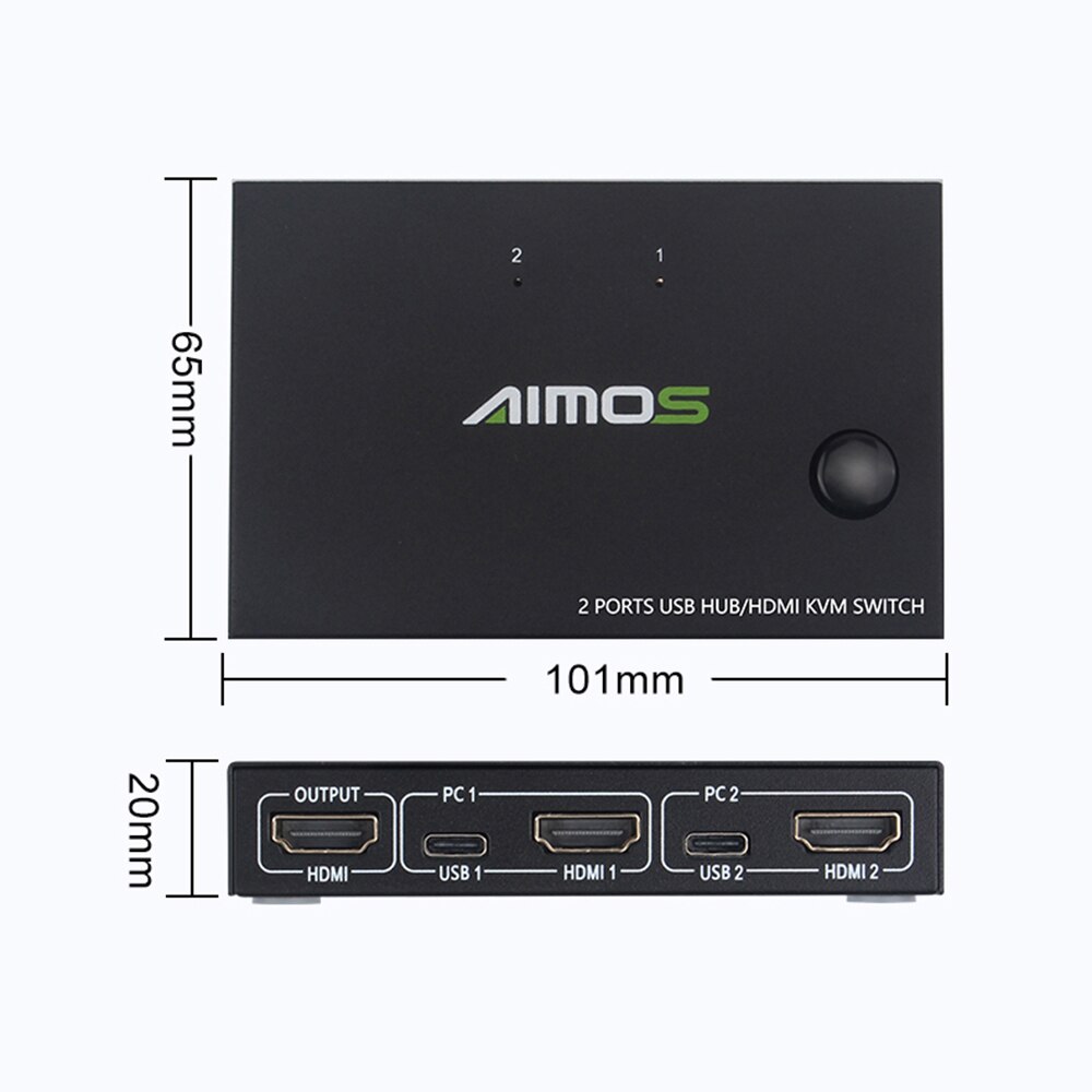 TOMLOV HDMI KVM Switch HUB 2 Port Selector for 2 PC Sharing 1 HDMI Monitor and 4 USB For Wireless Keyboard Mouse For Laptop PC