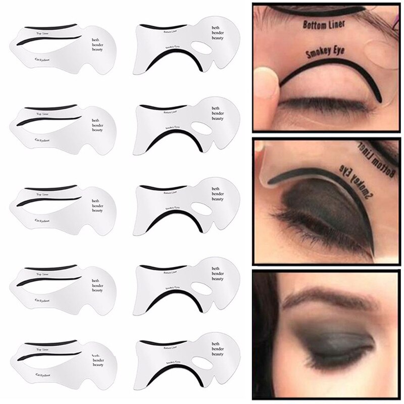 10pcs Cat Eye Eyeliner Smokey Eyeshadow Drawing Guide Reusable Stencil for Classic Eye Liner Template makeup set