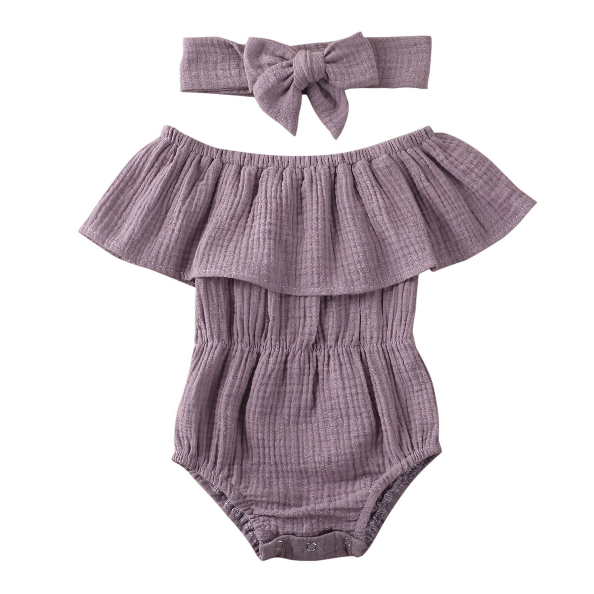 Kid Baby Girls Short Sleeve Off Shoulder Romper Jumpsuit Solid Bow Playsuit Clothing: 1 / 9M
