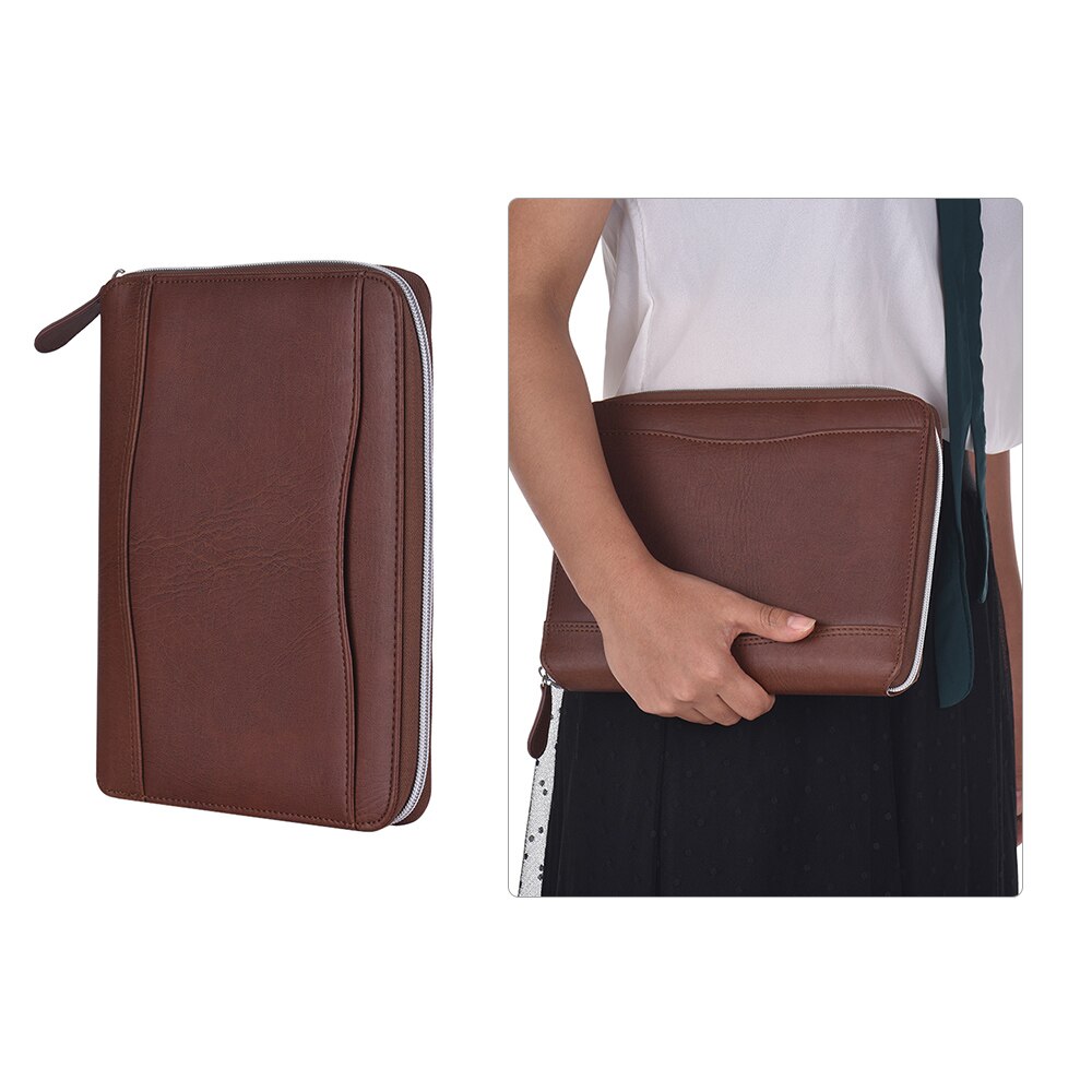 Aibecy Brown PU Leather Portfolio Business Portfolio Holder Organizer Folder Document Storage with Zippered