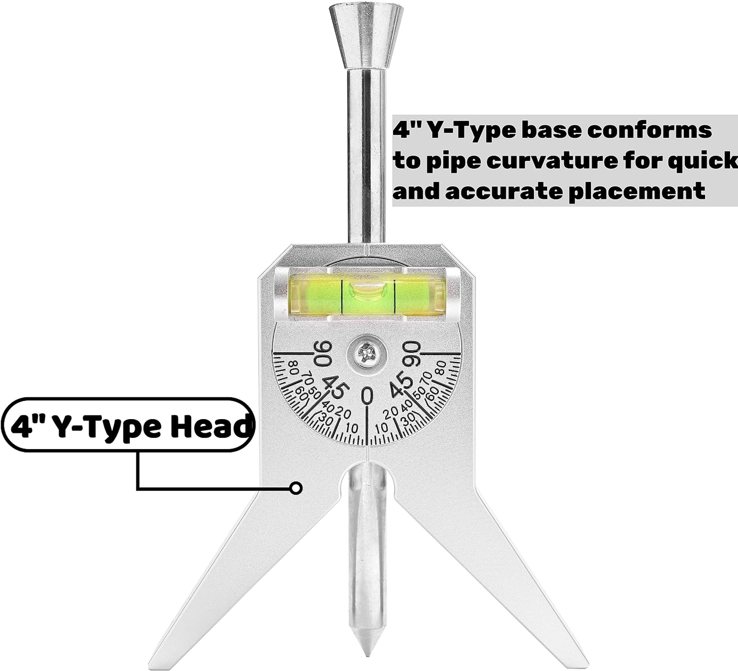 Pipe Center Finder Measure Pipe Diameter With Adjustable Dial Bubble Protractor 4" Y-Type Safety Pipe Marker Centering Head Tool