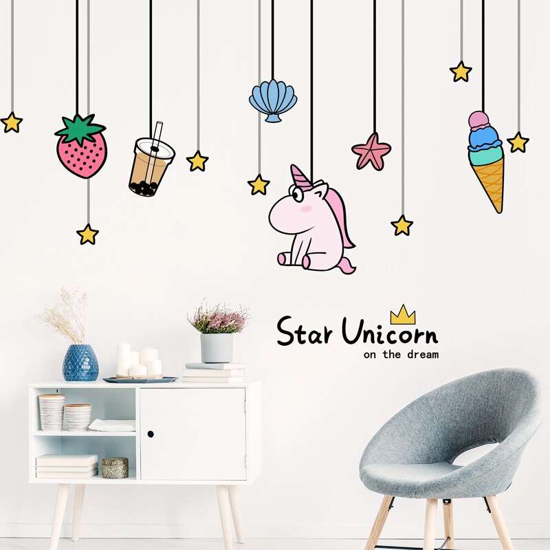 [shijuehezi] tegneserie hest dyr wallsticker gør-det-selv balloner stjerner vægklistermærker til hus børn soveværelse baby værelse dekoration