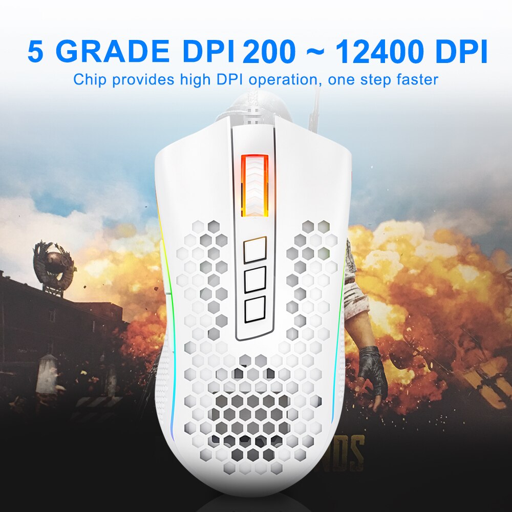 Redragon storm m808 mouse para jogos, com fio rgb retroiluminado, 12400 dpi, 9 botões programáveis, para computador gamer