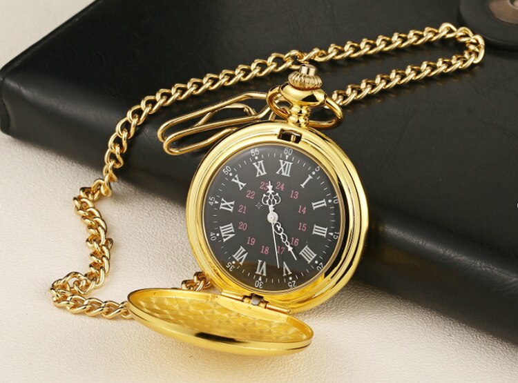 Mode 37Cm Fob Gladde Stalen Quartz Zakhorloge Vintage Romeinse Nmber Wijzerplaat Hanger Fob Horloge Klok: gold black