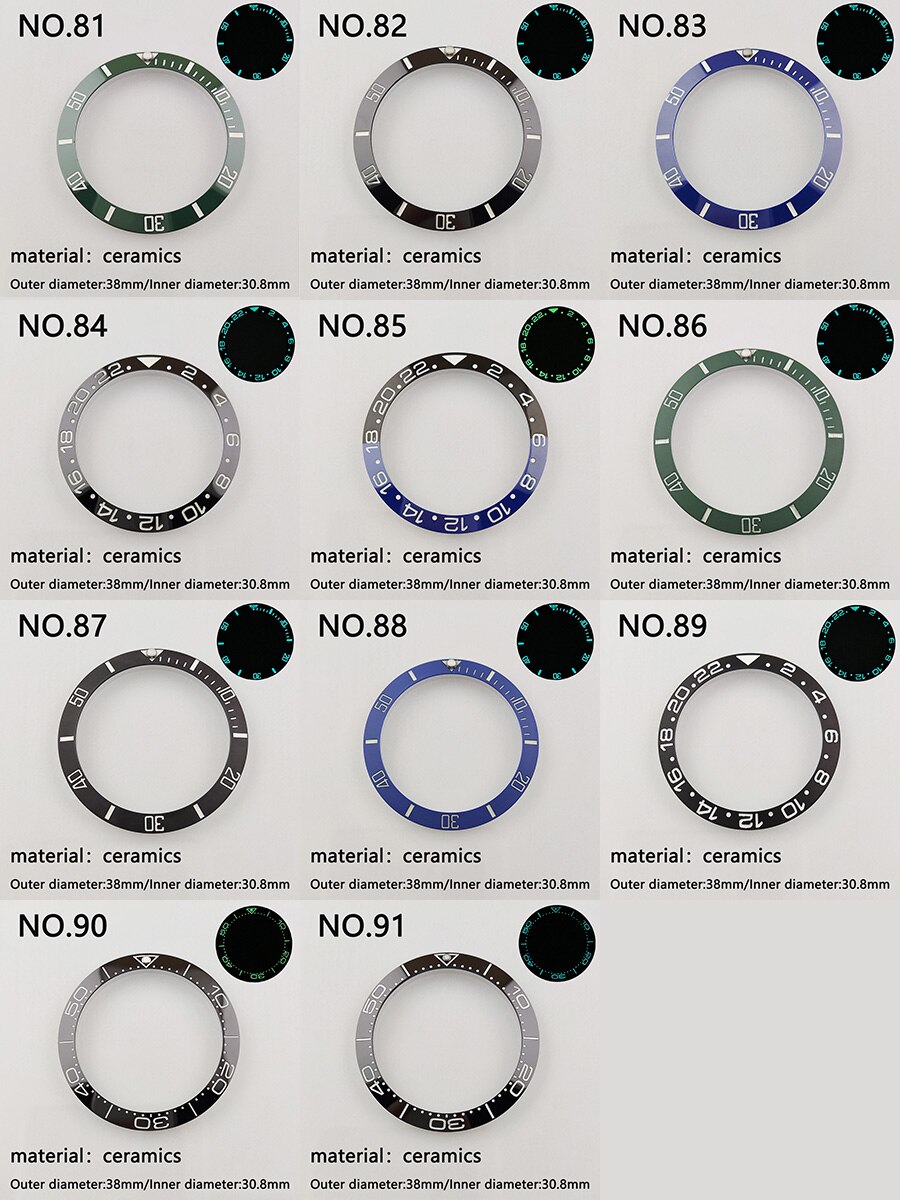 38*30.8mm Sloping Super Luminous Ceramic Bezel Insert Divers Replacement of watch accessories parts