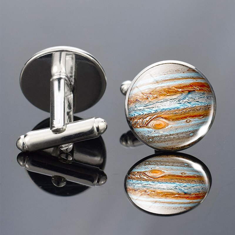 1 paar Full Moon Galaxy Planeet Manchetknopen Suits Shirt Manchetknopen Verzilverde Manchetknopen voor Mannen Wedding Manchet Accessoires: Jupiter