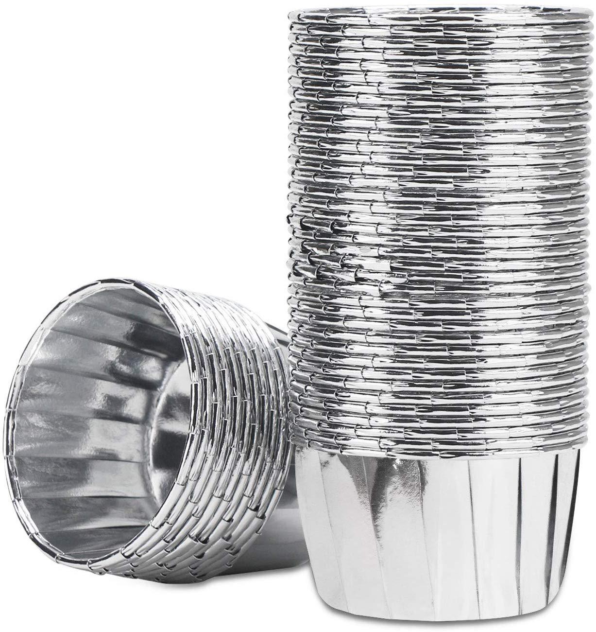 50Pcs Muffin Cupcake Paper Cup Oilproof Cupcake Wrappers Liner Case Baking Cup Tray Cake Mold Box for Birthday Party Pastry Tool: Silver