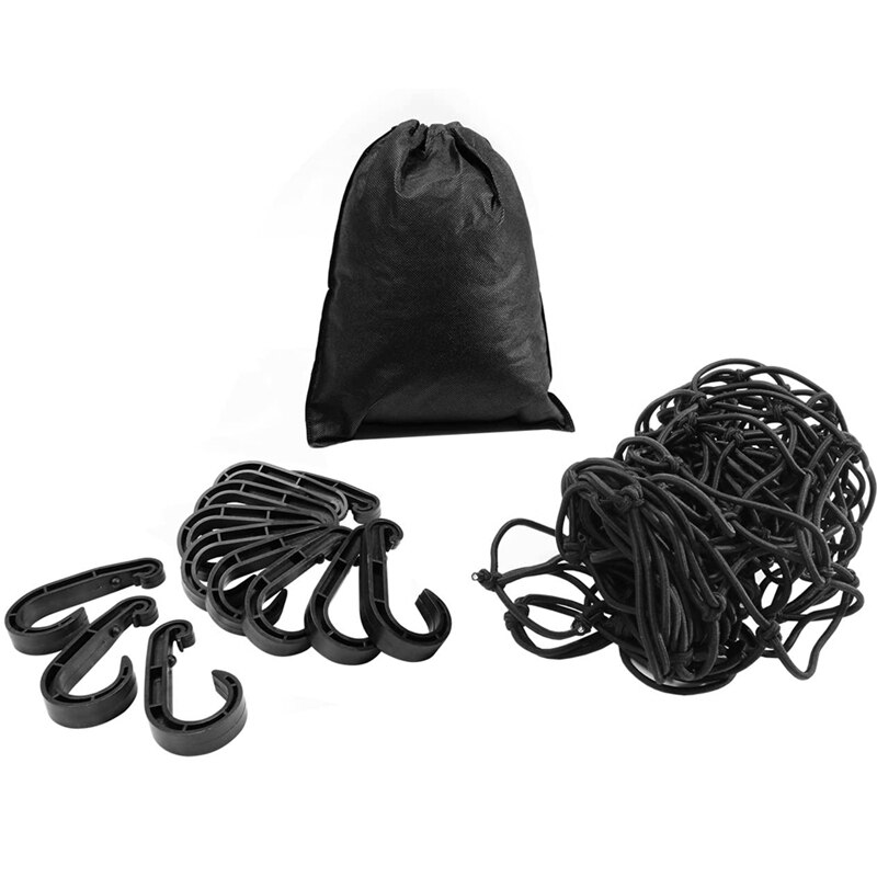 90X120cm Truck Bed Cargo Net Black, Heavy Duty Bungee Nets with 12 D Clip Carabiners, for Truck SUV Trailer RV